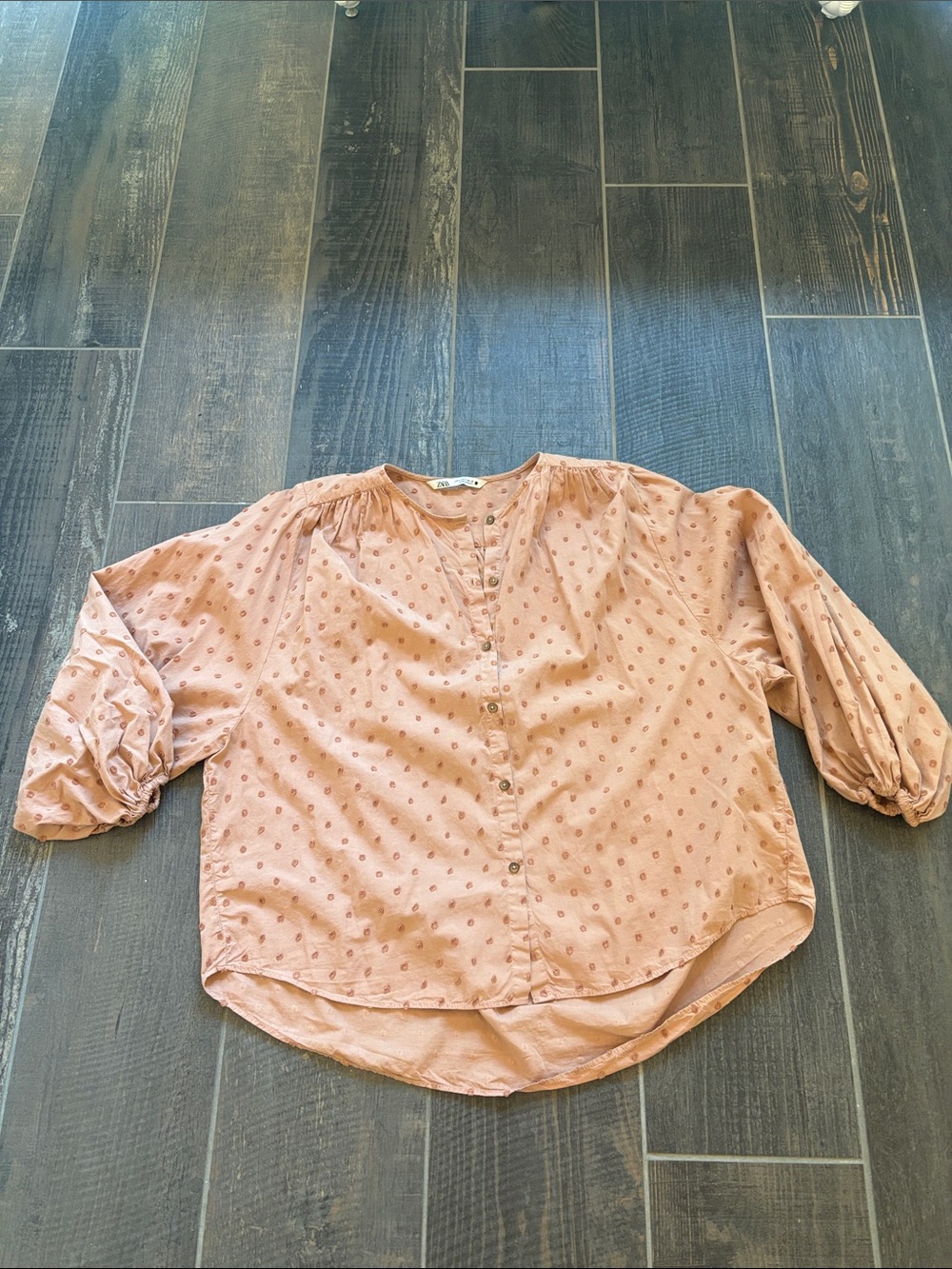 Zara Peach Polka Dot Button-Up Blouse